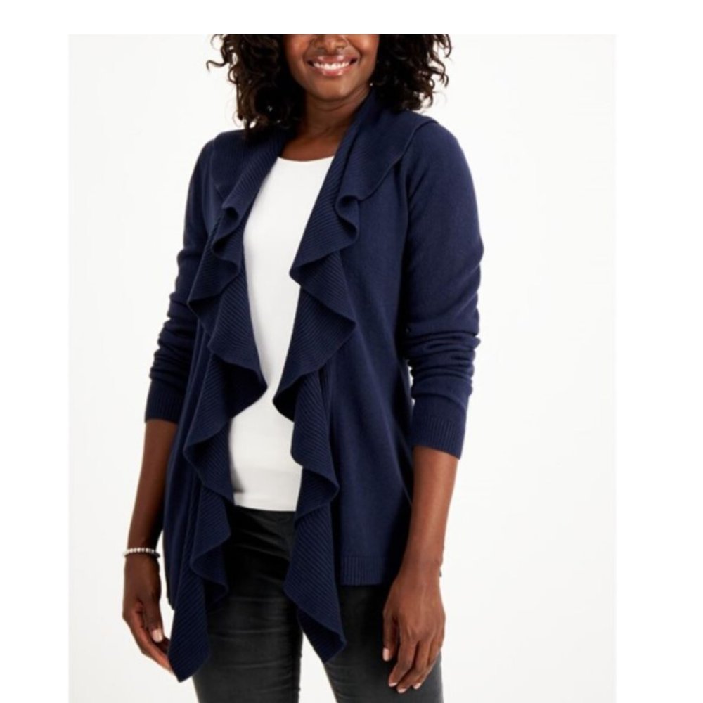 Karen Scott Midnight Luxsoft Ruffle-Trim Cardigan Size Petite-XXL